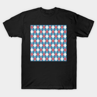 Red White and Blue Harlequin Pattern T-Shirt